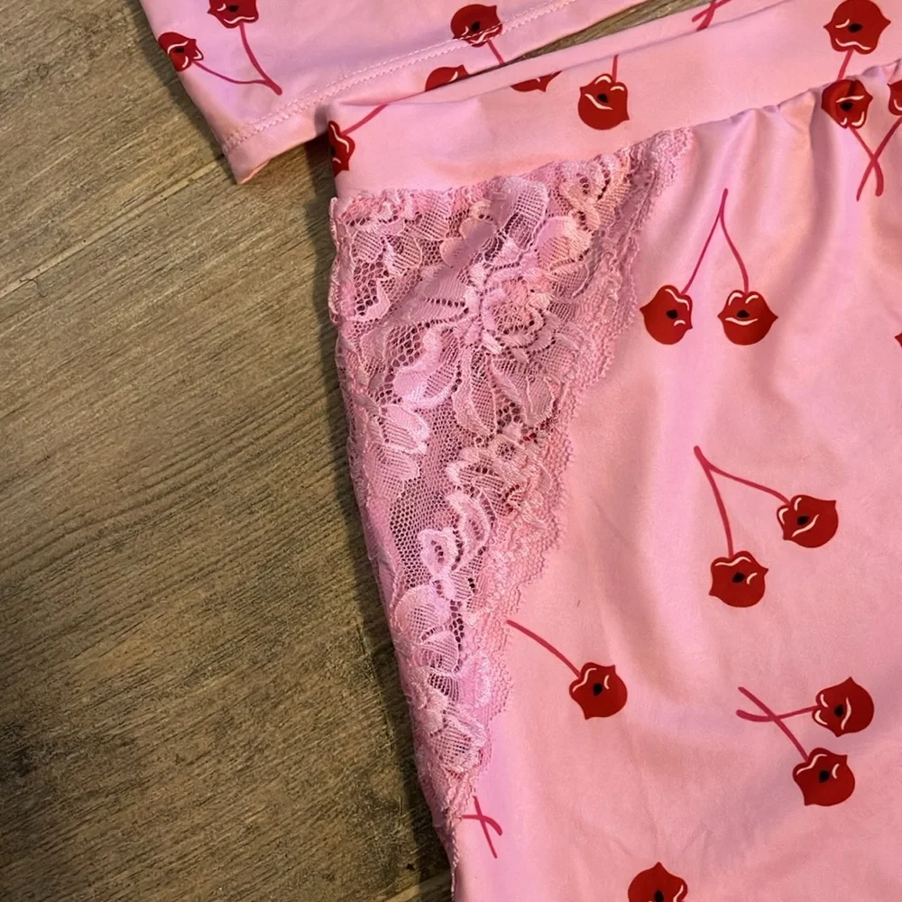 🍒Steve Madden 2-pc silky soft lace-trimmed cami & shorts set sz L NWT - Picture 9 of 11